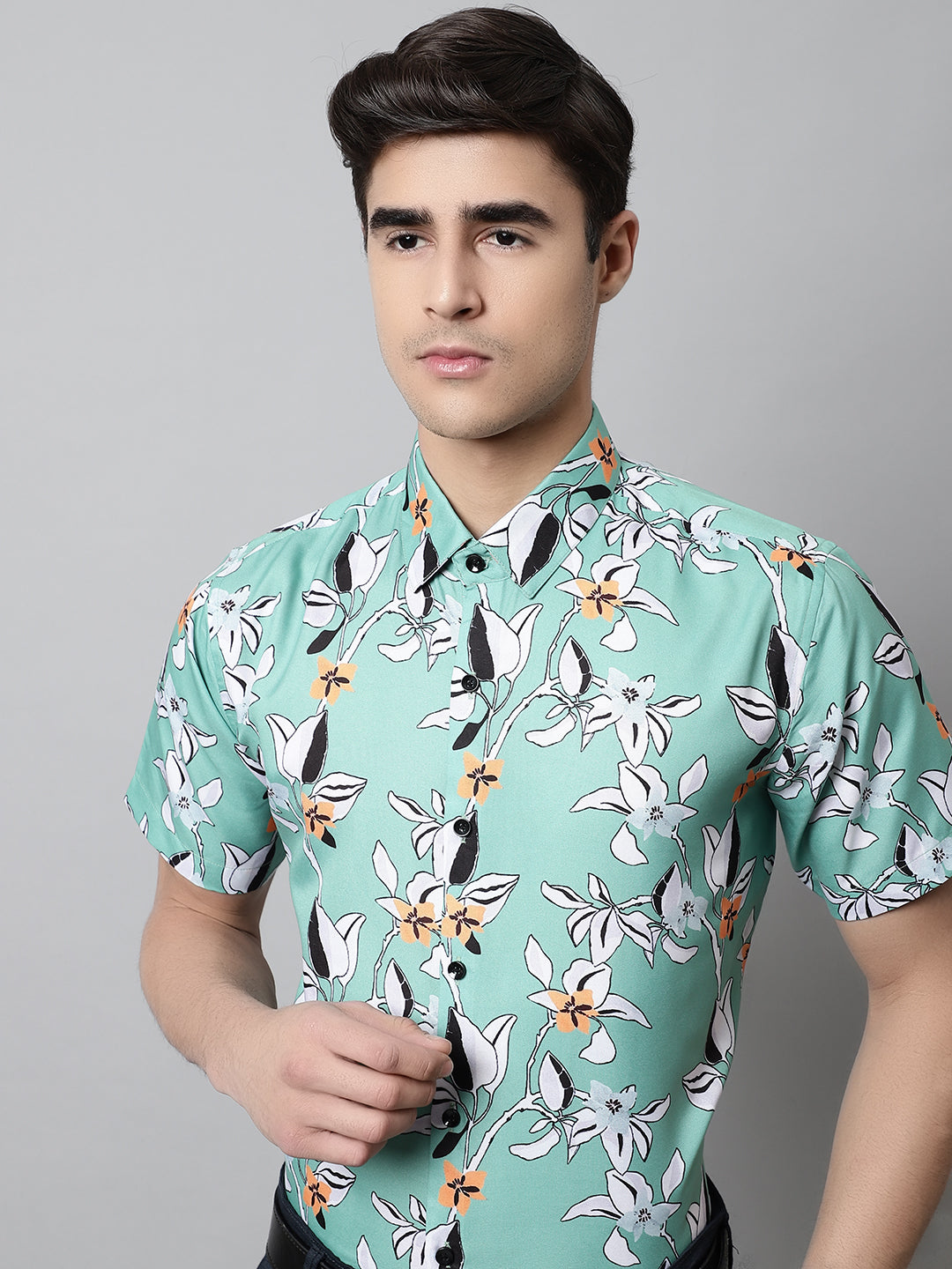 Jainish Men's Green Classic Printed Formal Shirt - Distacart