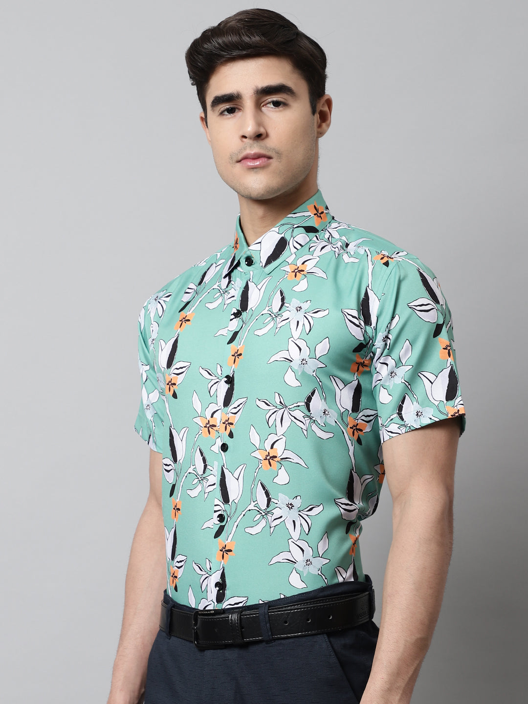 Jainish Men's Green Classic Printed Formal Shirt - Distacart