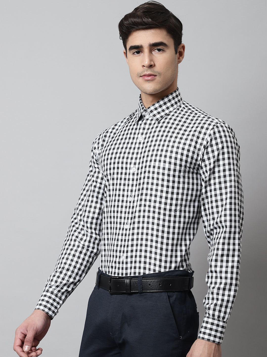 Jainish Men's Black Checks Pure Cotton Formal Shirt - Distacart