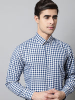 Thumbnail for Jainish Men's Blue Checks Pure Cotton Formal Shirt - Distacart