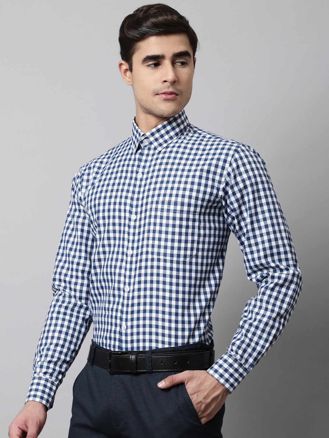 Jainish Men's Blue Checks Pure Cotton Formal Shirt - Distacart