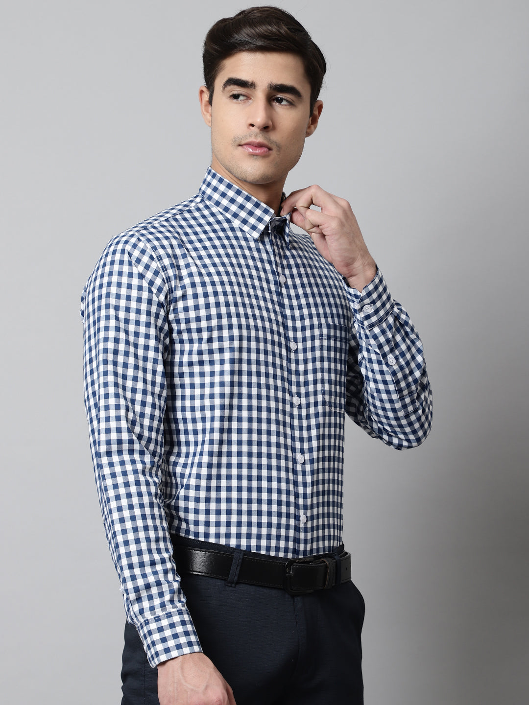 Jainish Men's Blue Checks Pure Cotton Formal Shirt - Distacart