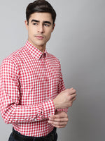 Thumbnail for Jainish Men's Red Checks Pure Cotton Formal Shirt - Distacart