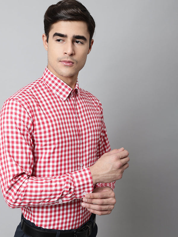 Jainish Men's Red Checks Pure Cotton Formal Shirt - Distacart