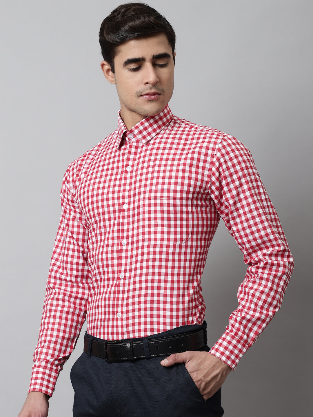 Jainish Men's Red Checks Pure Cotton Formal Shirt - Distacart
