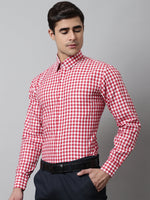 Thumbnail for Jainish Men's Red Checks Pure Cotton Formal Shirt - Distacart