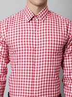 Thumbnail for Jainish Men's Red Checks Pure Cotton Formal Shirt - Distacart