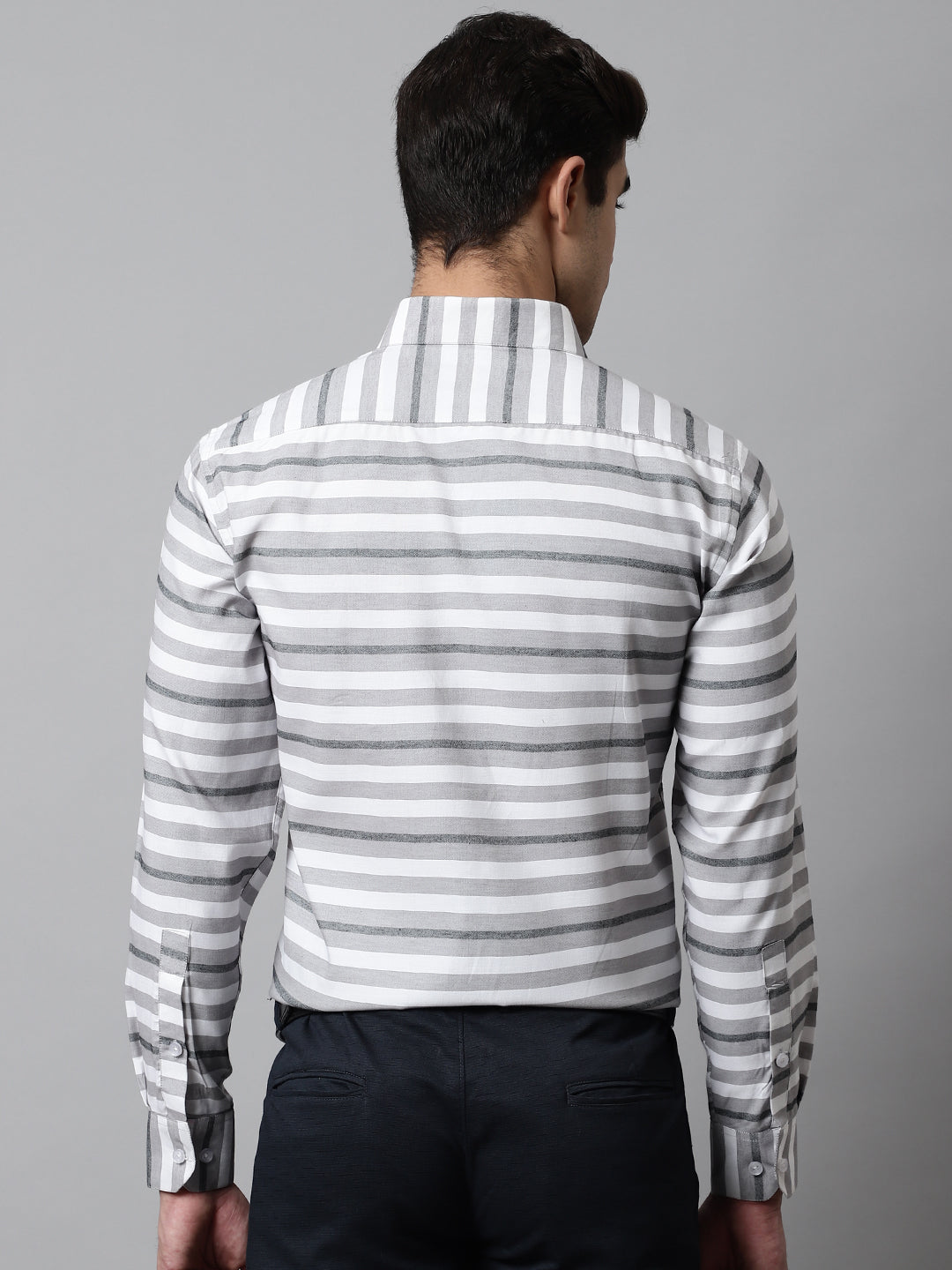 Jainish Men's Grey Classic Horizontal Striped Formal Shirt - Distacart