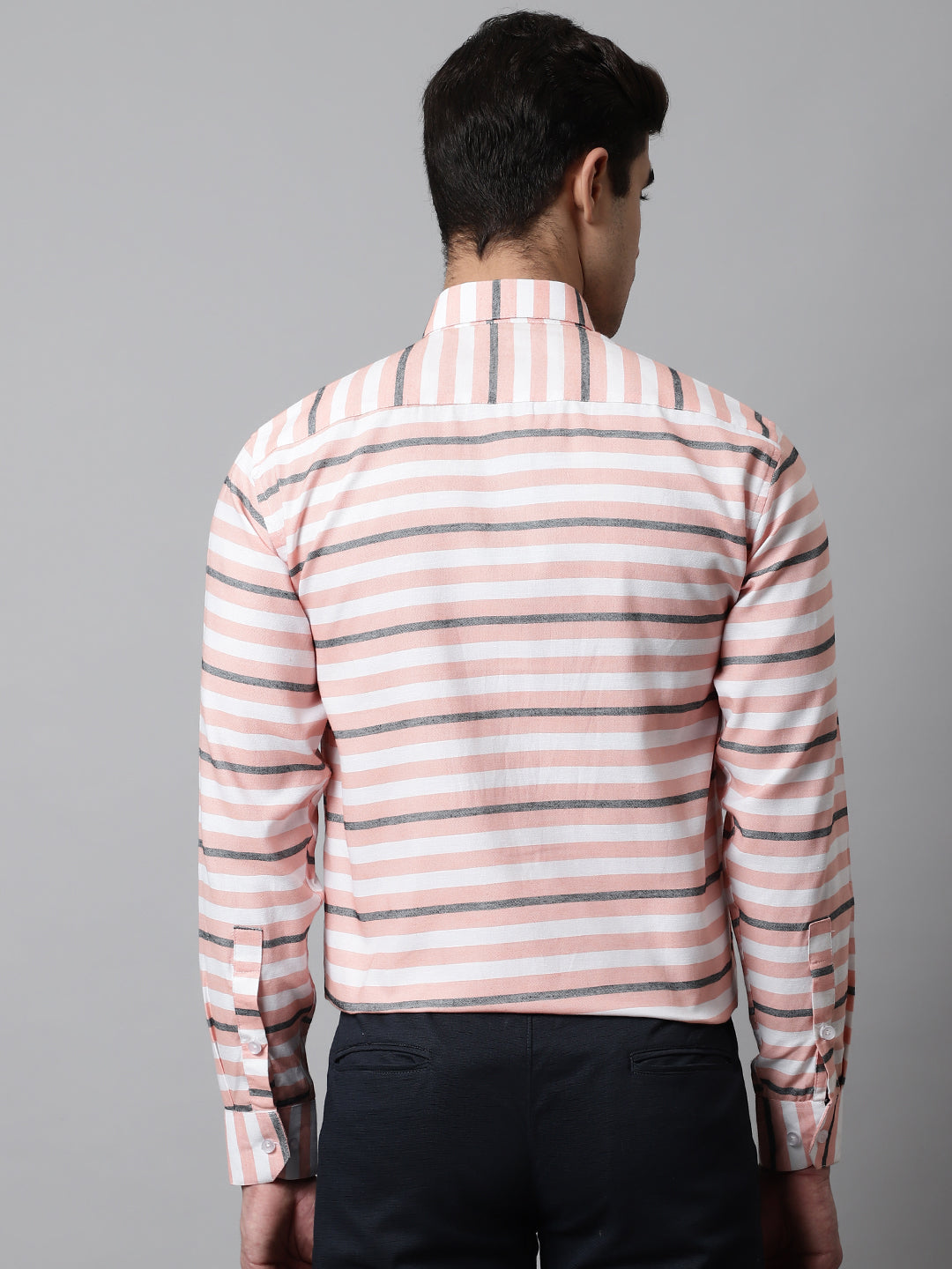 Jainish Men's Peach Classic Horizontal Striped Formal Shirt - Distacart