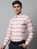 Thumbnail for Jainish Men's Peach Classic Horizontal Striped Formal Shirt - Distacart