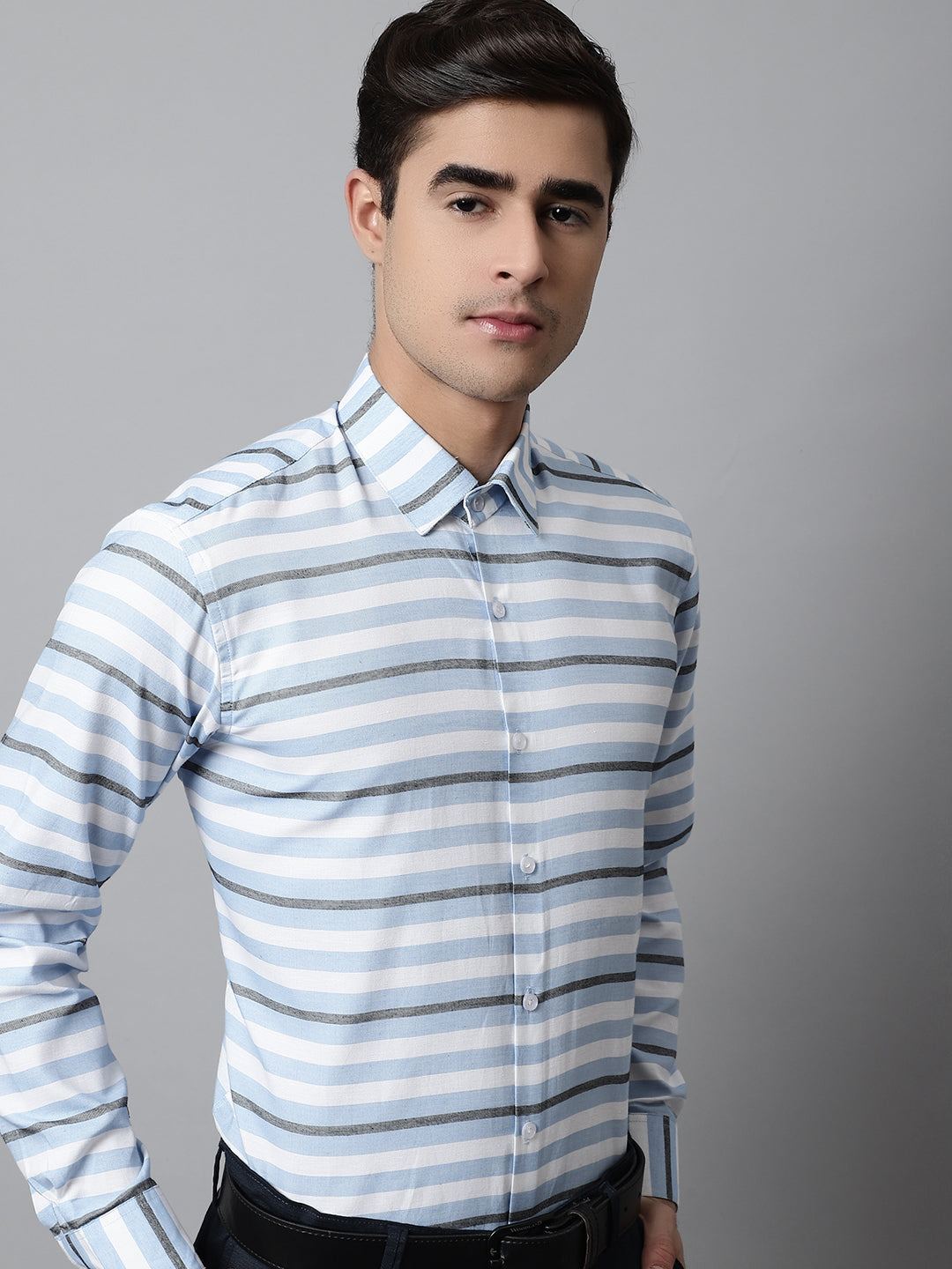 Jainish Men's Sky Classic Horizontal Striped Formal Shirt - Distacart