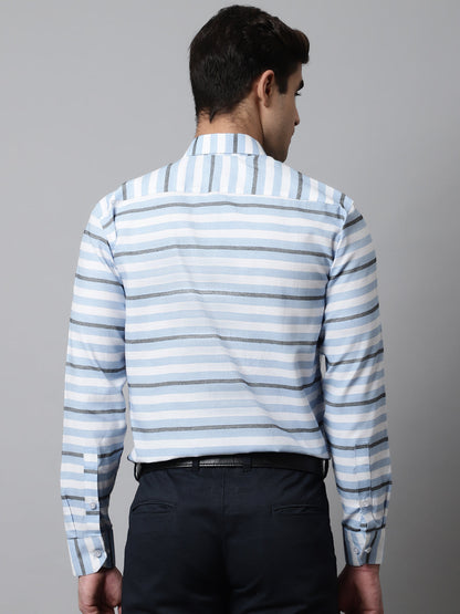 Jainish Men's Sky Classic Horizontal Striped Formal Shirt - Distacart