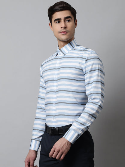 Jainish Men's Sky Classic Horizontal Striped Formal Shirt - Distacart