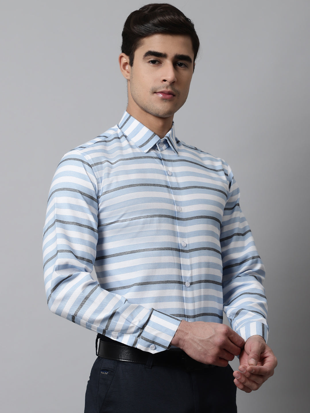 Jainish Men's Sky Classic Horizontal Striped Formal Shirt - Distacart