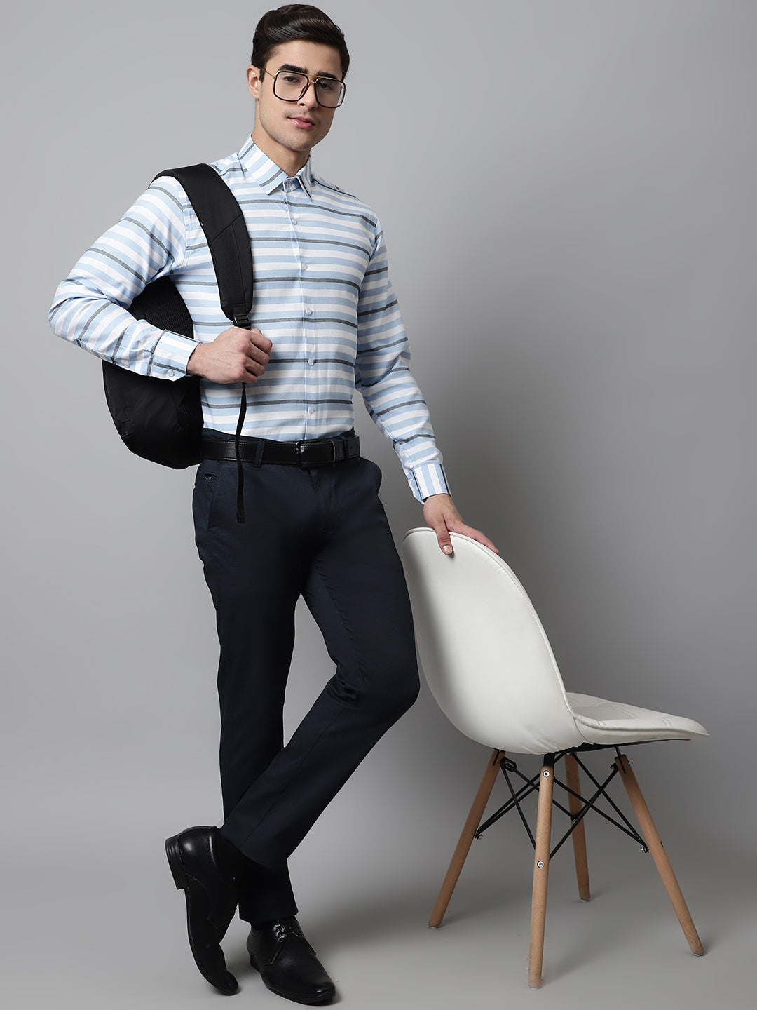 Jainish Men's Sky Classic Horizontal Striped Formal Shirt - Distacart