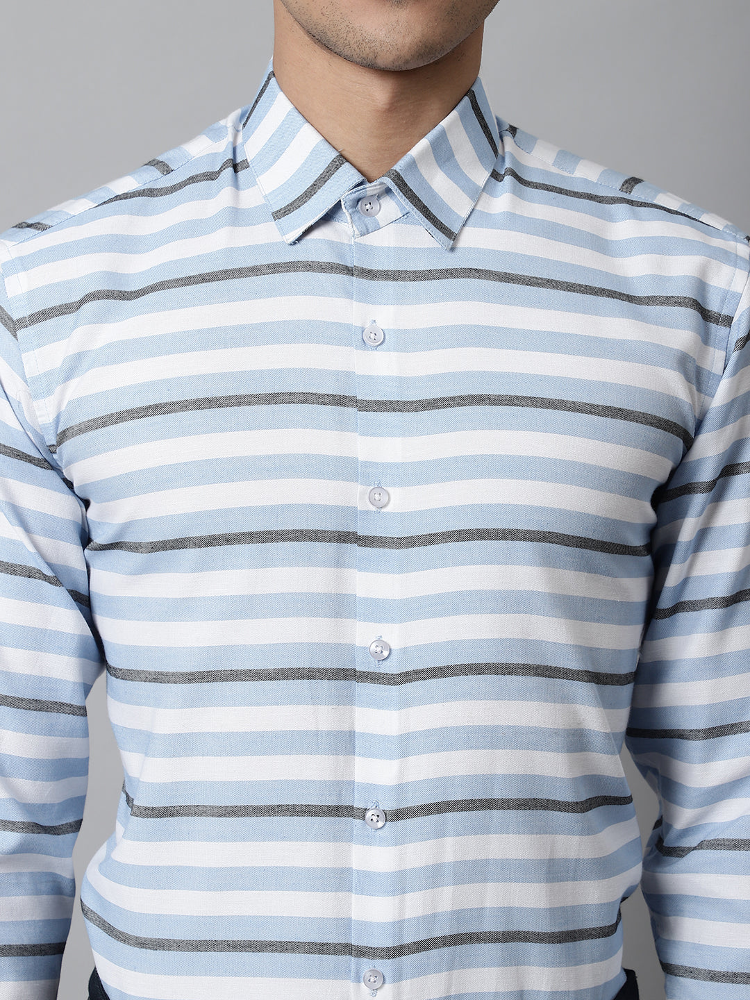 Jainish Men's Sky Classic Horizontal Striped Formal Shirt - Distacart