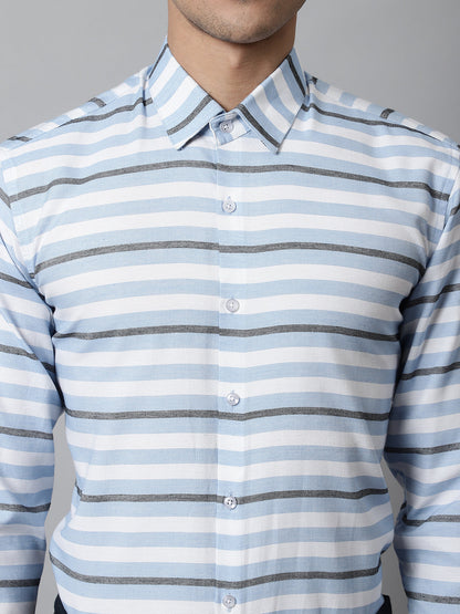 Jainish Men's Sky Classic Horizontal Striped Formal Shirt - Distacart