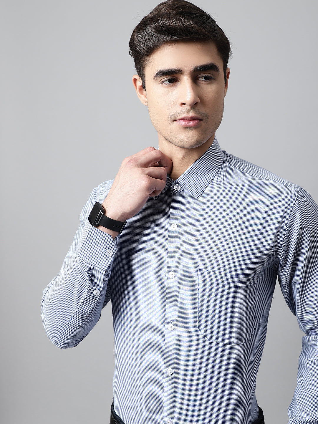 Jainish Men's Blue Checks Pure Cotton Formal Shirt - Distacart