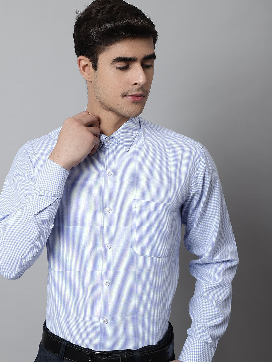 Jainish Men's Light Blue Checks Pure Cotton Formal Shirt - Distacart