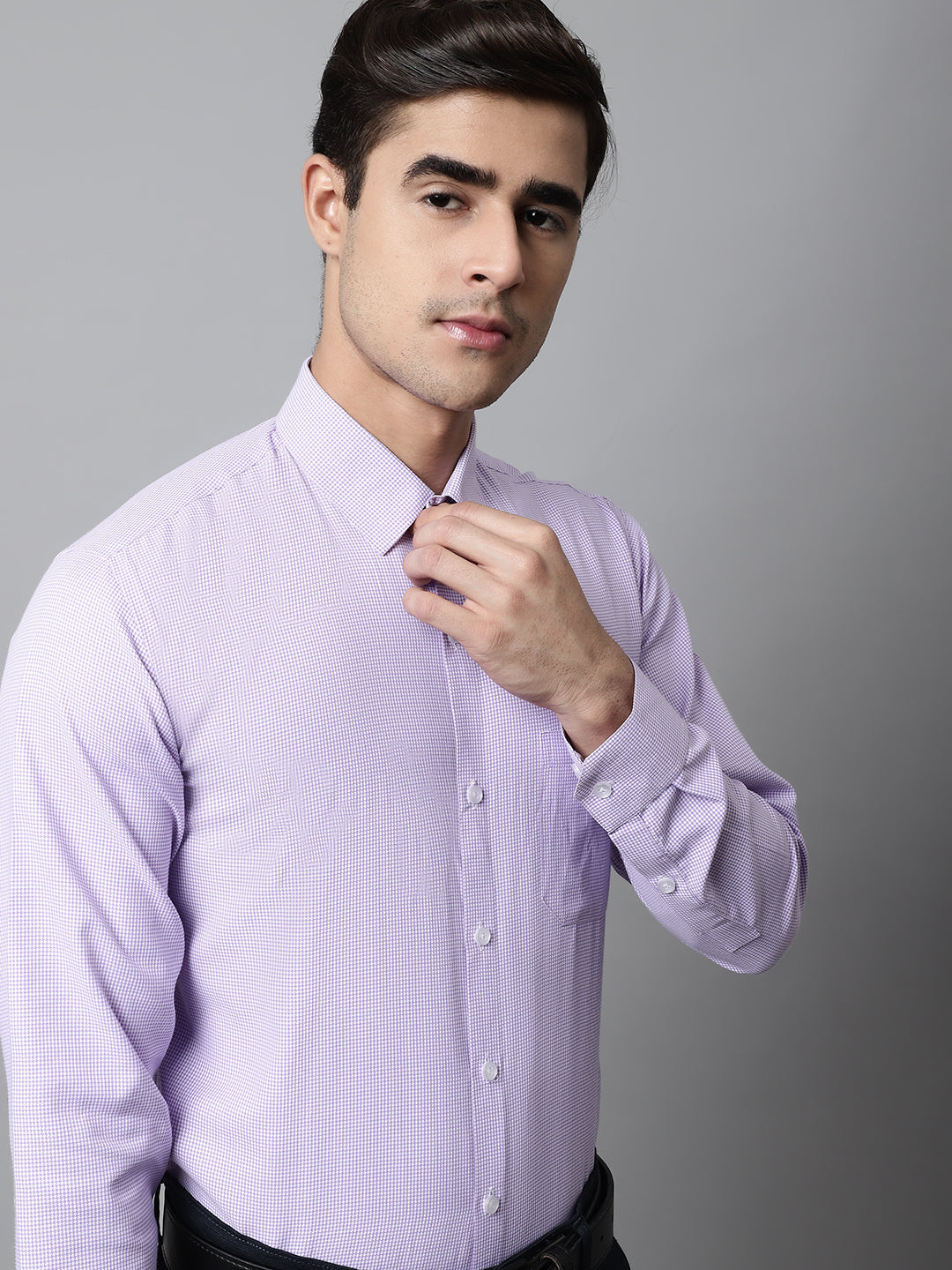 Jainish Men's Purple Checks Pure Cotton Formal Shirt - Distacart