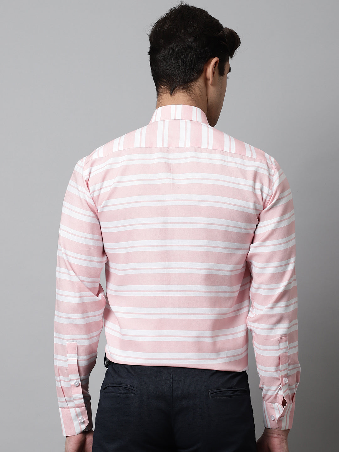 Jainish Men's Peach Classic Horizontal Striped Formal Shirt - Distacart