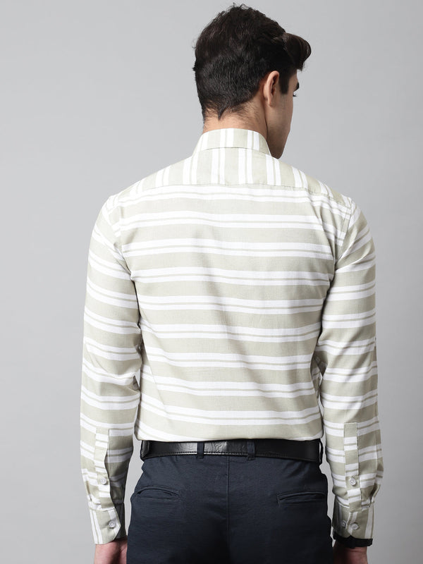 Jainish Men's Pista Green Classic Horizontal Striped Formal Shirt - Distacart