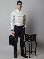 Thumbnail for Jainish Men's Pista Green Classic Horizontal Striped Formal Shirt - Distacart