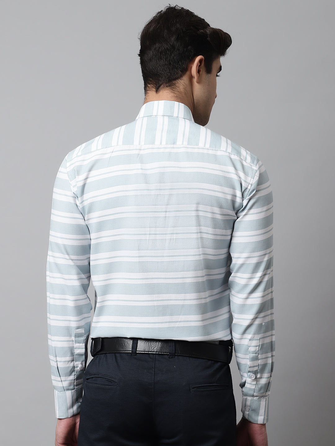 Jainish Men's Sky Blue Classic Horizontal Striped Formal Shirt - Distacart