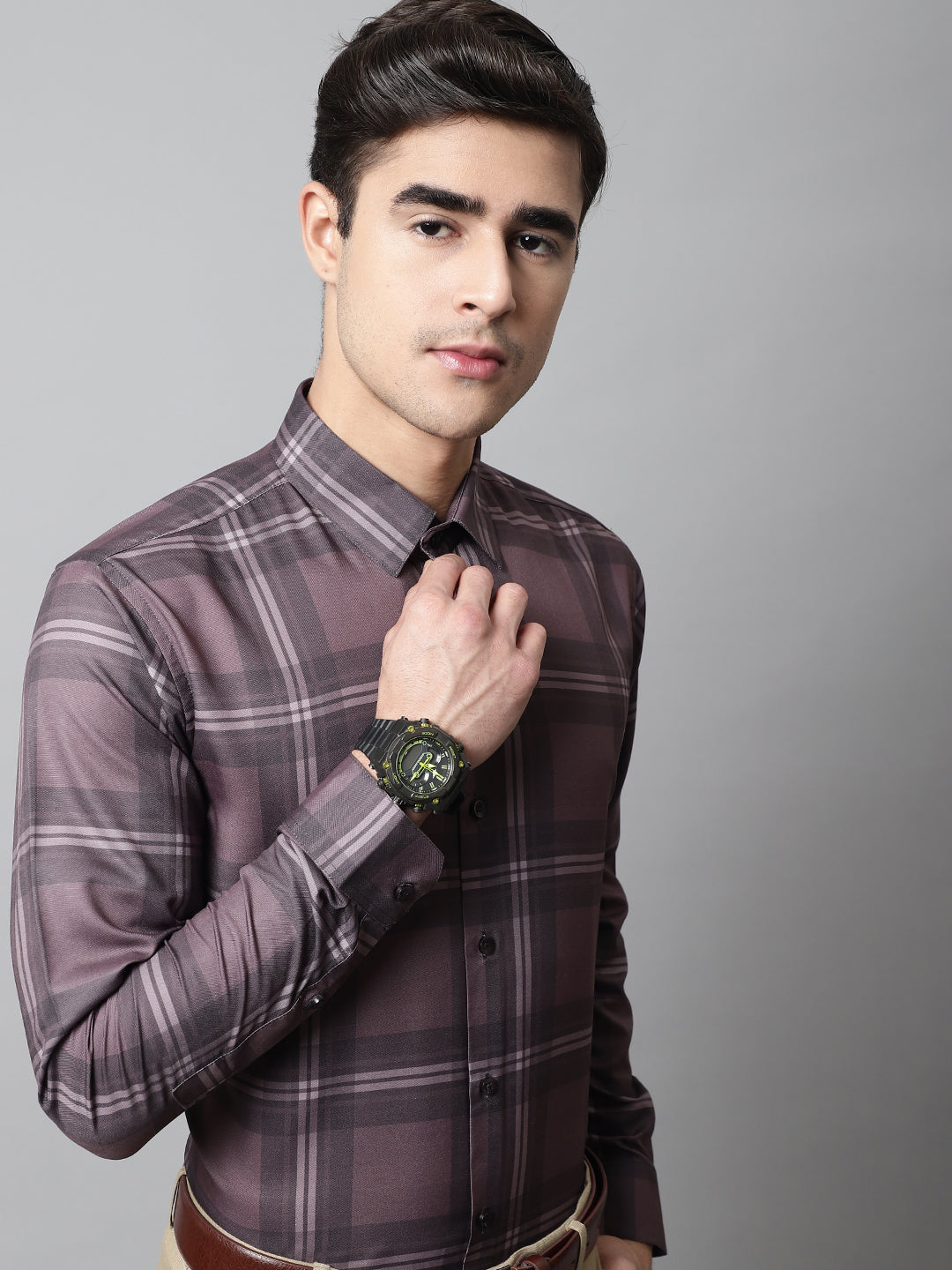 Jainish Men's Brown Checks Regular Fit Cotton Formal Shirt - Distacart