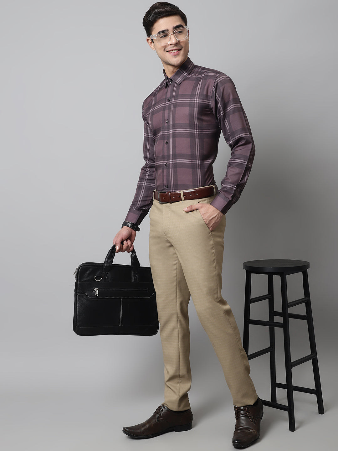 Jainish Men's Brown Checks Regular Fit Cotton Formal Shirt - Distacart