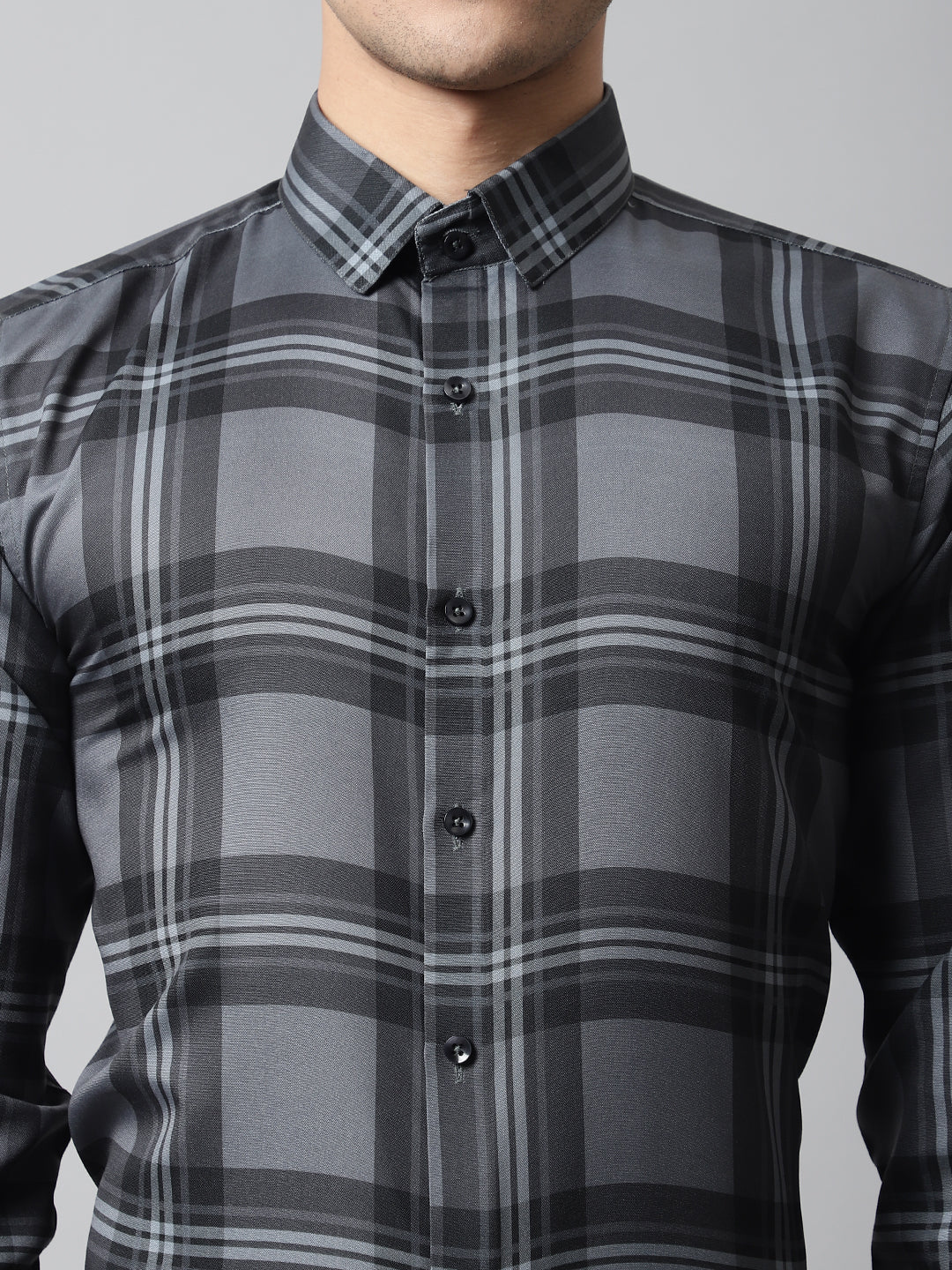 Jainish Men's Charcoal Grey Checks Regular Fit Cotton Formal Shirt - Distacart