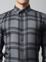 Thumbnail for Jainish Men's Charcoal Grey Checks Regular Fit Cotton Formal Shirt - Distacart