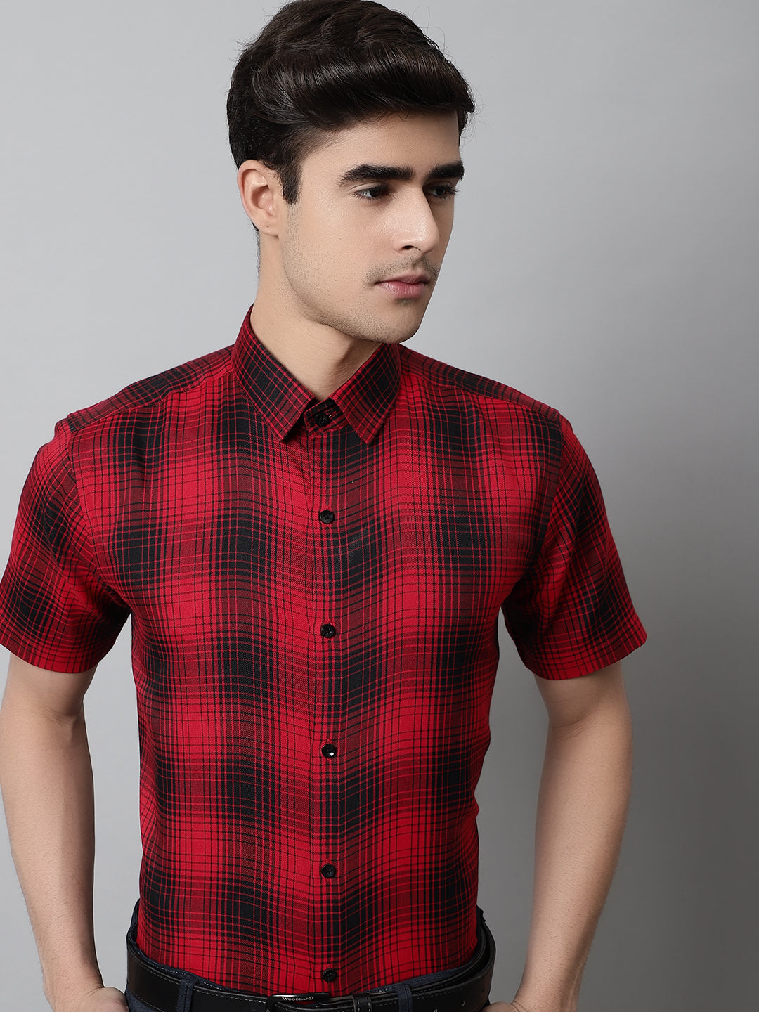 Jainish Men's Red Checks Regular Fit Cotton Formal Shirt - Distacart