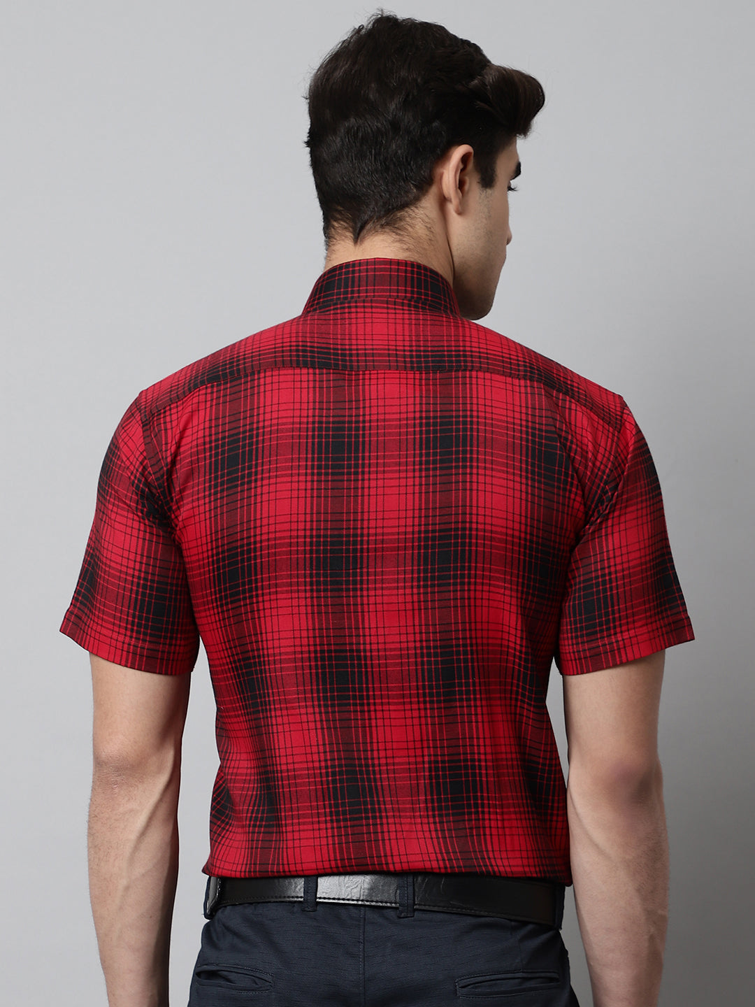 Jainish Men's Red Checks Regular Fit Cotton Formal Shirt - Distacart