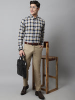 Thumbnail for Jainish Men's Navy Blue and Grey Checks Regular Fit Cotton Formal Shirt - Distacart