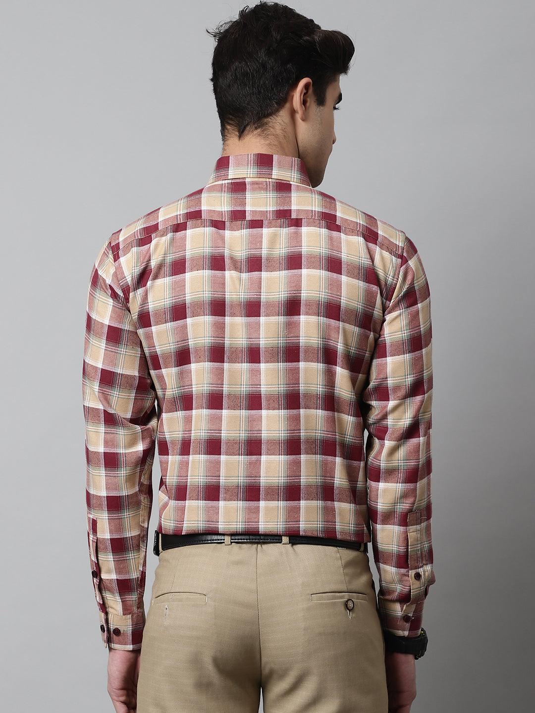 Jainish Men's Red and Beige Checks Regular Fit Cotton Formal Shirt - Distacart