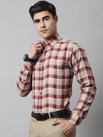 Thumbnail for Jainish Men's Red and Beige Checks Regular Fit Cotton Formal Shirt - Distacart