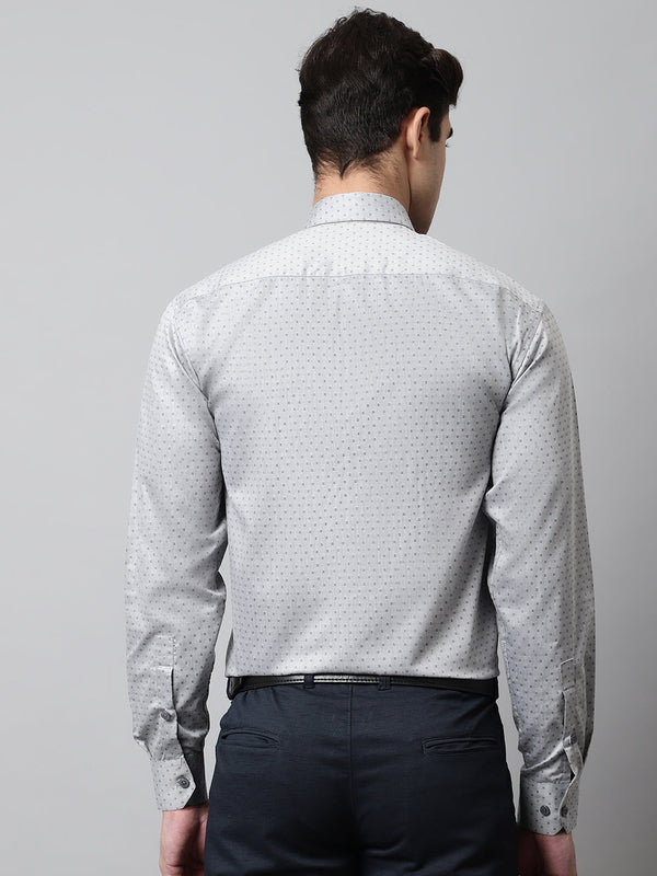 Jainish Men's Grey Micro Ditsy Printed Pure Cotton Formal Shirt - Distacart