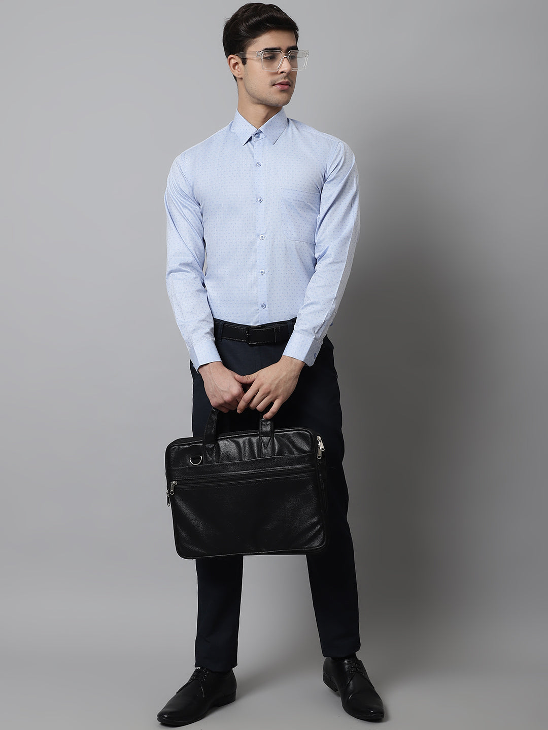 Jainish Men's Sky Blue Micro Ditsy Printed Pure Cotton Formal Shirt - Distacart