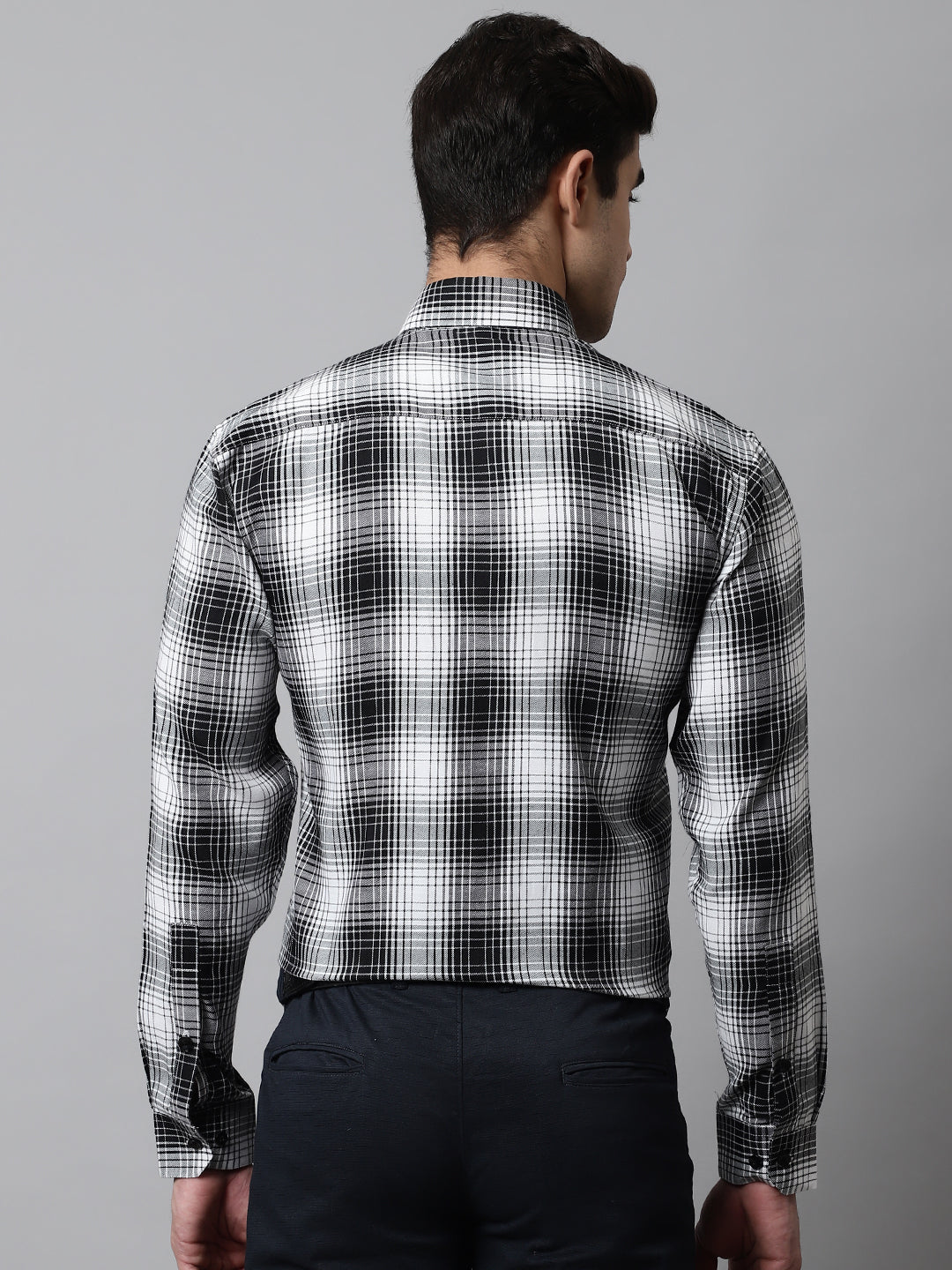 Jainish Men's Black Checks Regular Fit Cotton Formal Shirt - Distacart