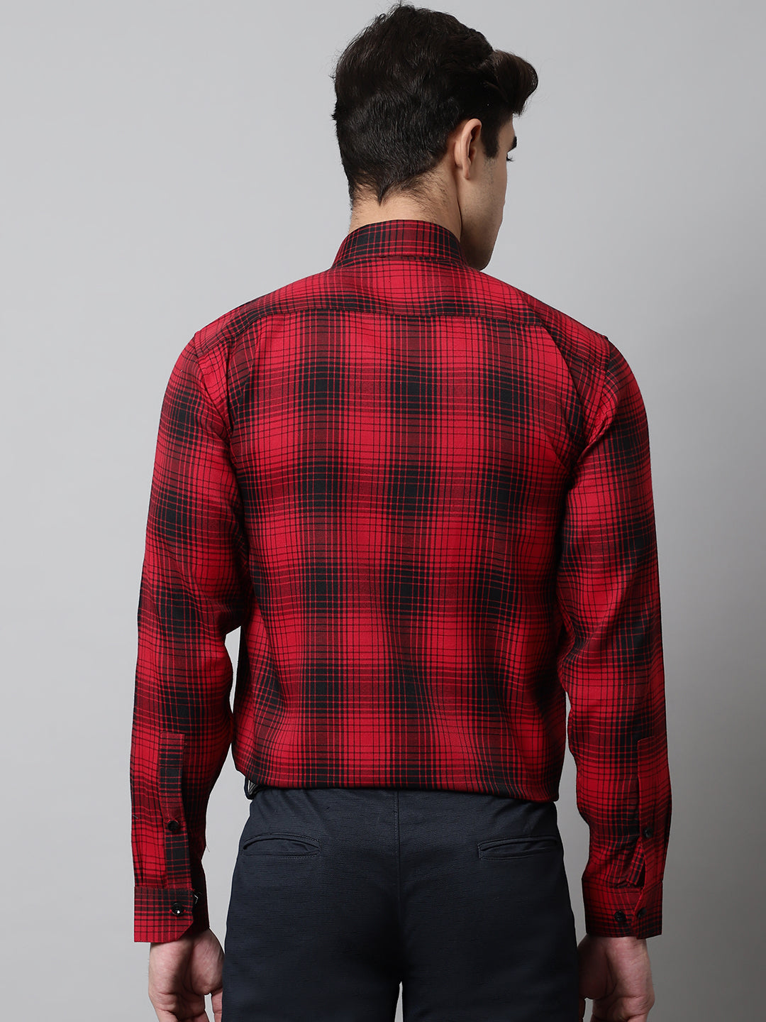 Jainish Men's Red Checks Regular Fit Cotton Formal Shirt - Distacart
