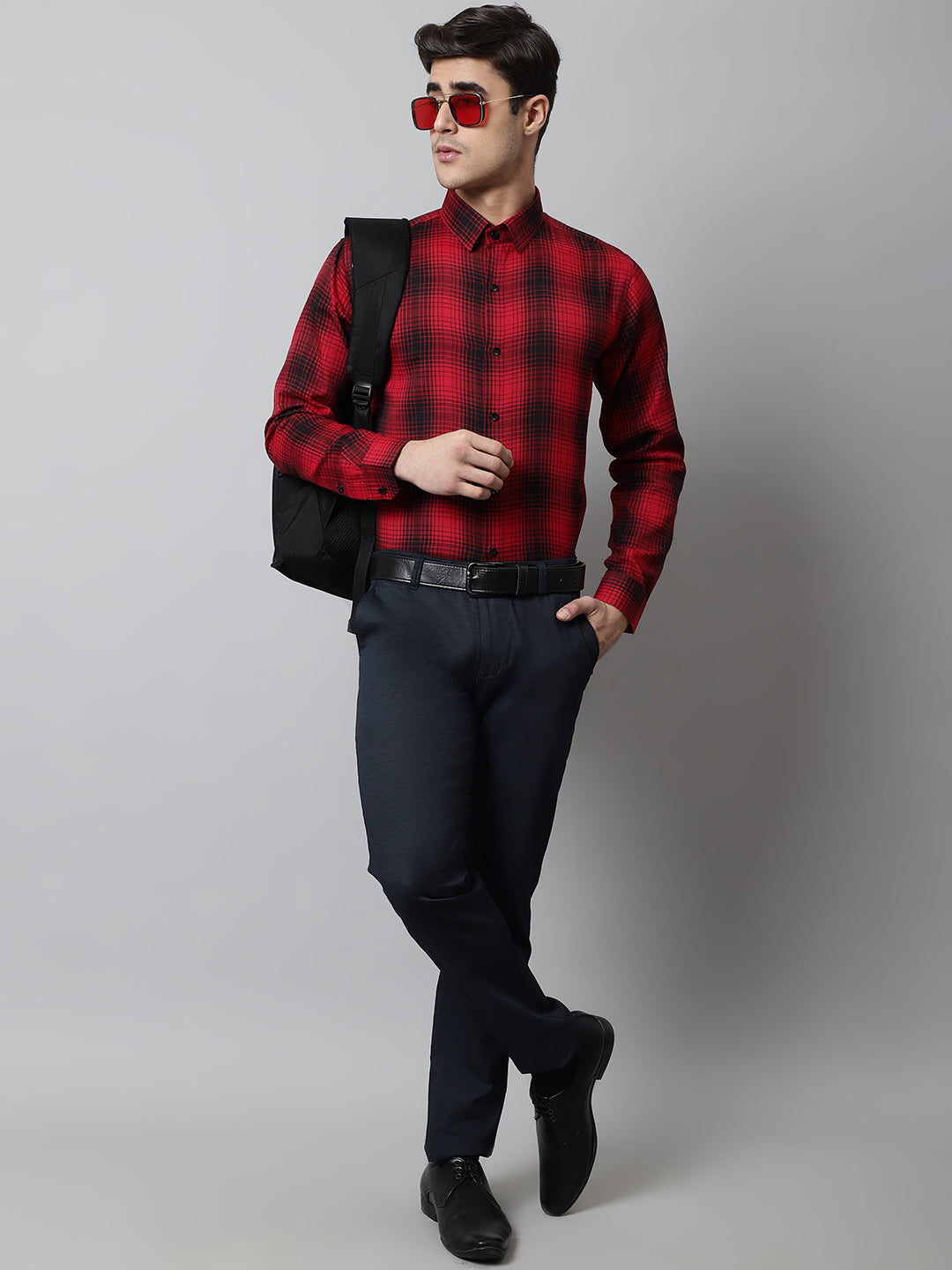 Jainish Men's Red Checks Regular Fit Cotton Formal Shirt - Distacart
