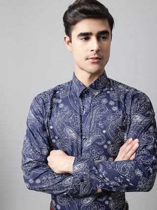 Jainish Men's Navy Blue Classic Printed Formal Shirt - Distacart