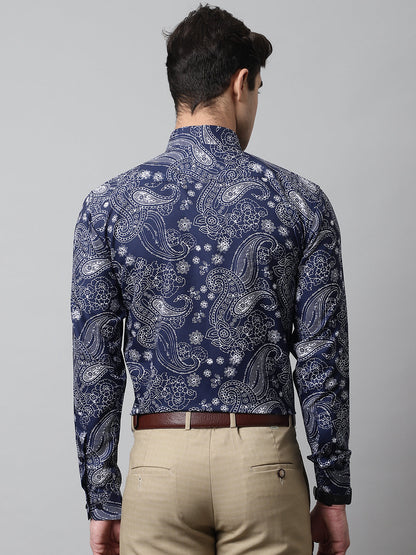 Jainish Men's Navy Blue Classic Printed Formal Shirt - Distacart