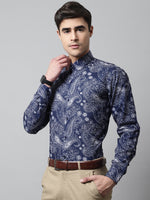 Thumbnail for Jainish Men's Navy Blue Classic Printed Formal Shirt - Distacart