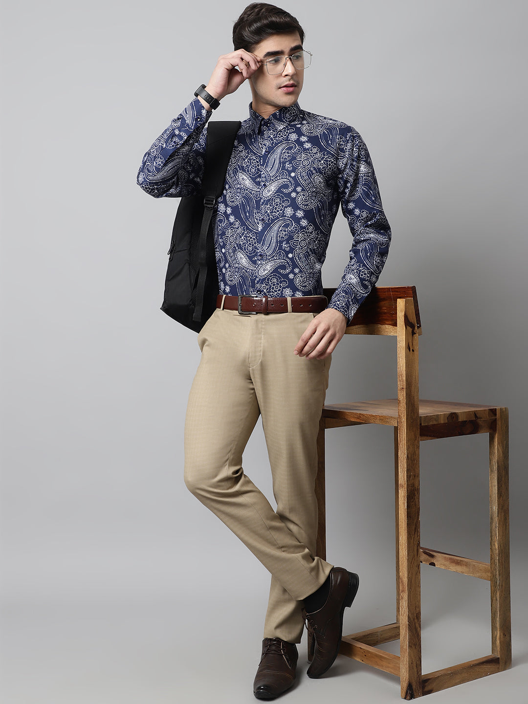Jainish Men's Navy Blue Classic Printed Formal Shirt - Distacart
