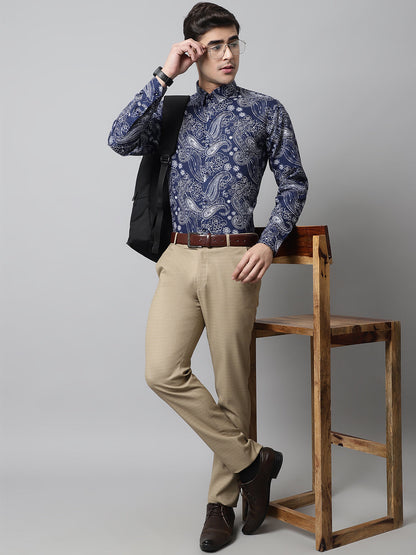 Jainish Men's Navy Blue Classic Printed Formal Shirt - Distacart