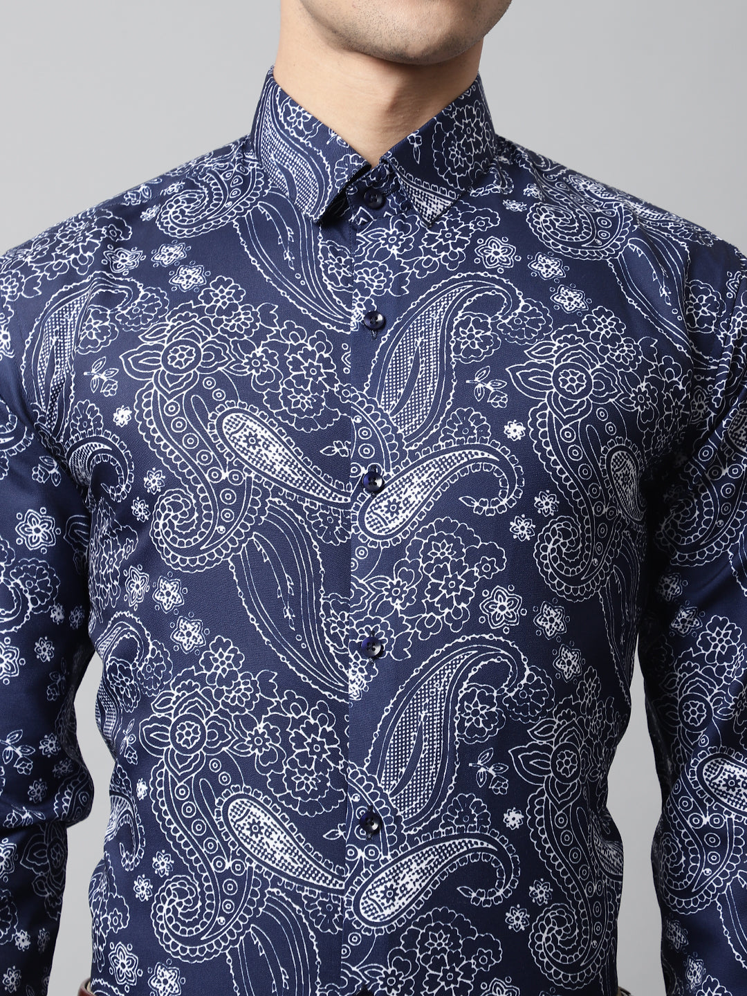 Jainish Men's Navy Blue Classic Printed Formal Shirt - Distacart