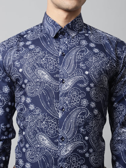 Jainish Men's Navy Blue Classic Printed Formal Shirt - Distacart