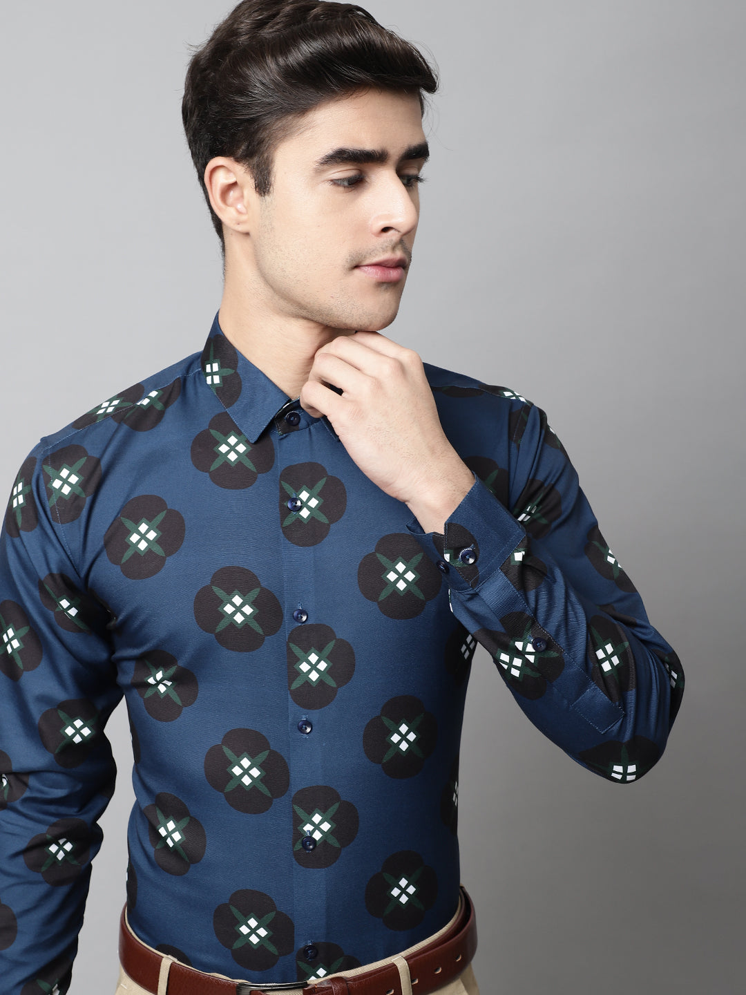 Jainish Men's Blue Classic Printed Formal Shirt - Distacart